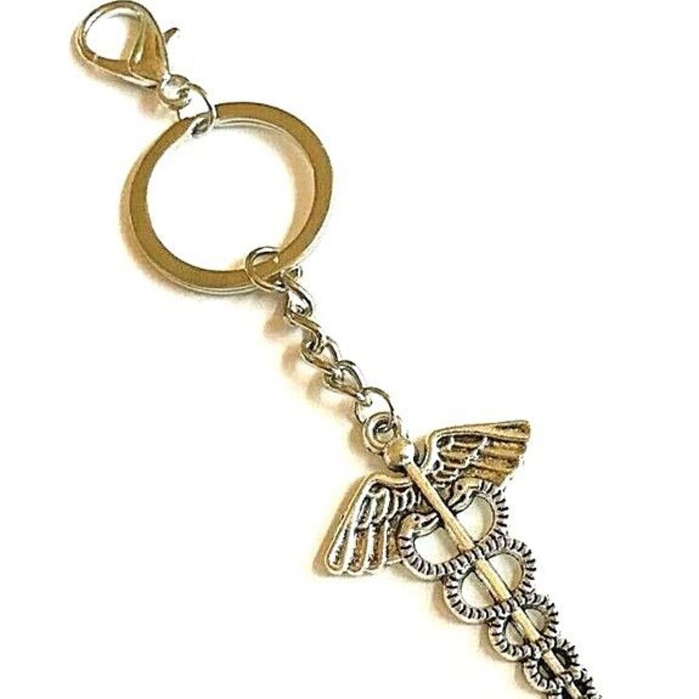 Medical Caduceus Keychain BIG Purse Handbag Charm Nursing MD RN Graduation Gift